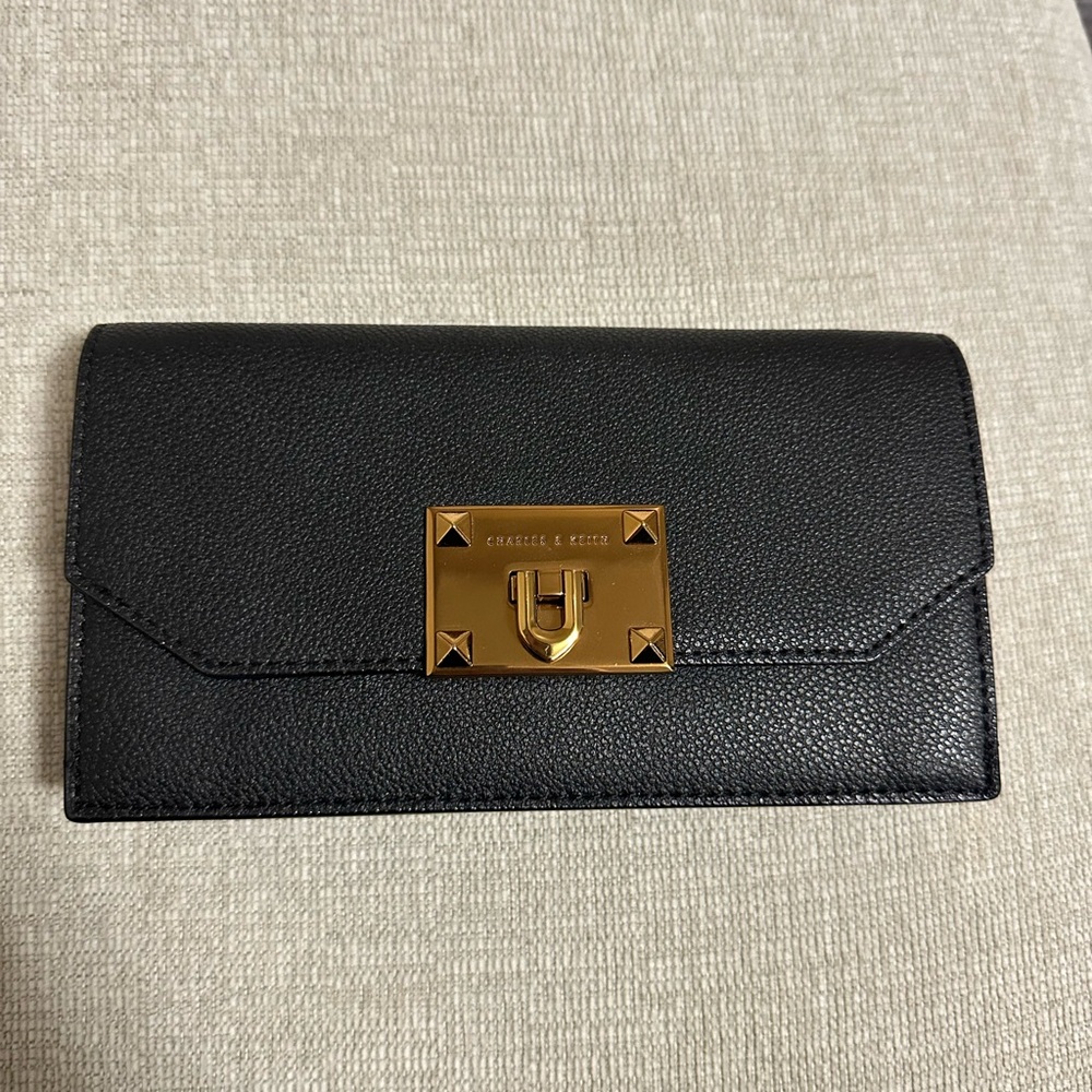 Charles & Keith Black Wallet with Gold Accents